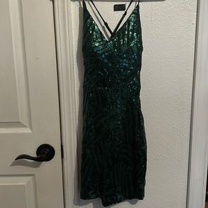 Green Sequin Bow-Back Homecoming Dress